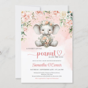 Cute Girl-elefant med  blommor bouquet Inbjudningar