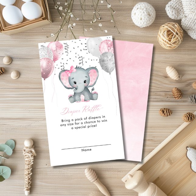 Cute Girl Elephant Baby Shower Raffle Tilläggskort (Cute Girl Elephant Baby Shower Diaper Raffle Enclosure Card)
