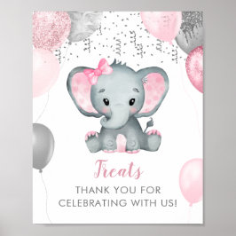 Cute Girl Elephant Balloons Baby Shower Trets Poster