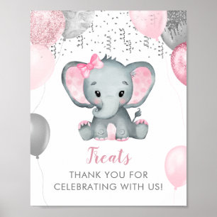 Cute Girl Elephant Balloons Baby Shower Trets Poster