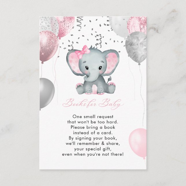 Cute Girl Elephant Balloons Bokar for Baby Shower Tilläggskort (Framsida)