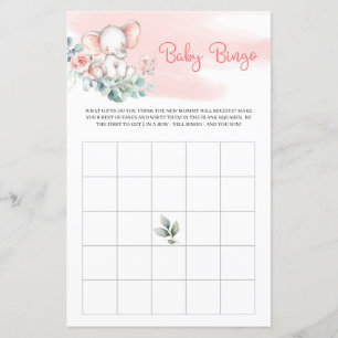 Cute Girl elephant eucalyptus greenery baby bingo