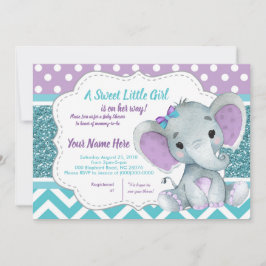 Cute Girl Elephant-inbjudan till babystövel Teal Inbjudningar