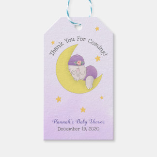 Cute Girl Elephant Lila Baby Shower Tack Presentetikett
