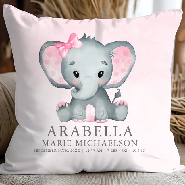 Cute Girl Elephant Rosa Baby Kudde (Cute Girl Elephant Pink Baby Throw Pillow)