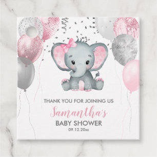 Cute Girl Elephant Rosa Balloons Baby Shower Gåvor Etiketter