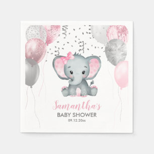 Cute Girl Elephant Rosa Balloons Baby Shower Pappersservett