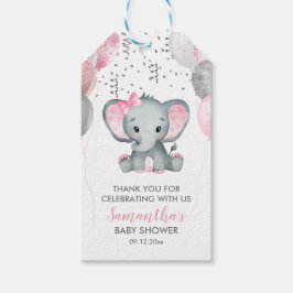 Cute Girl Elephant Rosa Balloons Baby Shower Presentetikett