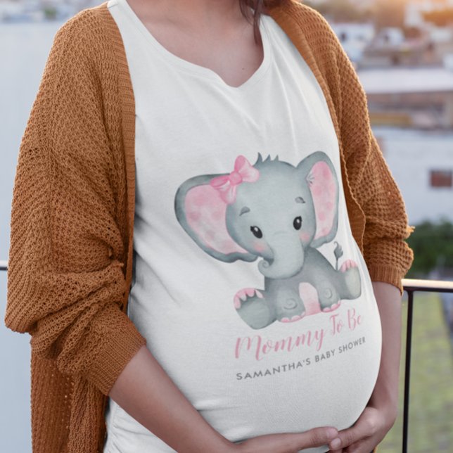 Cute Girl Elephant Rosa Mamma att bli babyskor T Shirt (Cute Girl Elephant Pink Mommy To Be Baby Shower T-Shirt)