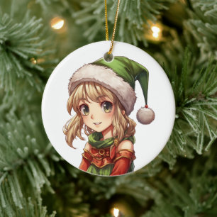 Cute Girl Elf Julgransprydnad Keramik