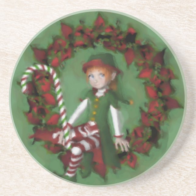 Cute Girl Elf Poinsettia Wandeans Helgdag Underläg Underlägg (Framsidan)