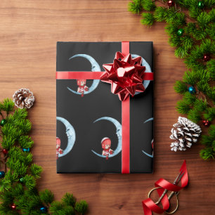 Cute Girl Elf Sitta på Måne Black jul Presentpapper