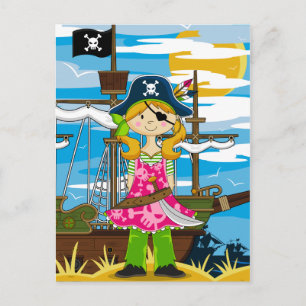 Cute Girl Eyepatch Pirat vycard Vykort