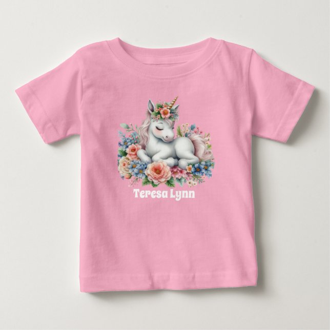Cute Girl fantasy Unicorn add namn T Shirt (Framsida)