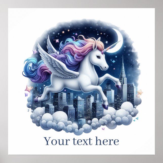 Cute Girl Fantasy Unicorn add text Poster (Framsidan)