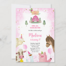 Cute Girl Farm Birthday Inbjudningar