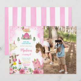 Cute Girl Farm Birthday Photo Inbjudningar
