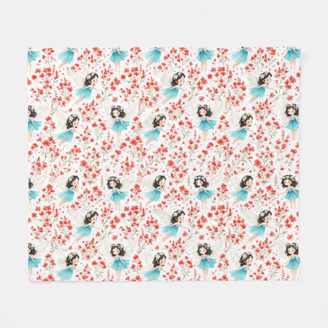 Cute Girl Floral Pattern Fleece Blanket – Soft Kid (Framsidan (Horisontell))