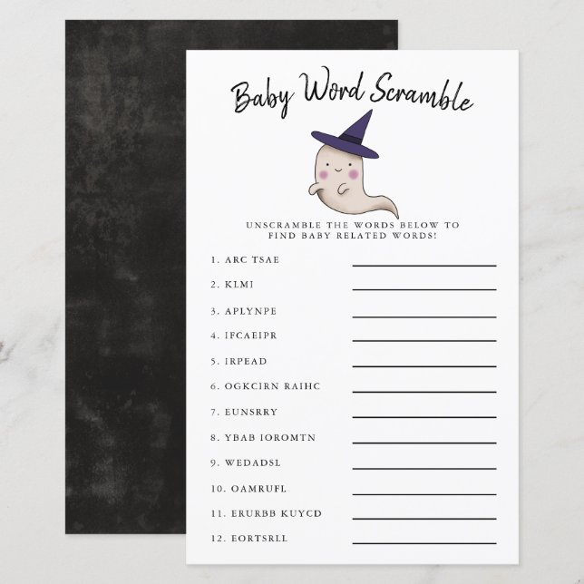 Cute Girl Ghost Baby Ord Scramble Game (Fram/baksida)