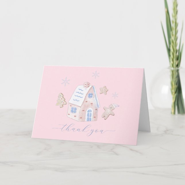 Cute Girl Gingerbread Village Baby Shower Tack Kort (Framsida)