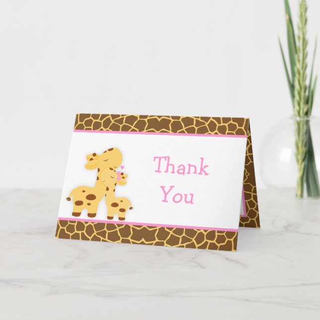 Cute Girl Giraffe Baby Shower Tack Kort (Framsida)