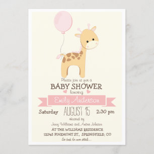 Cute Girl Giraffe, Jungle Zoo Animal Baby Shower Inbjudningar