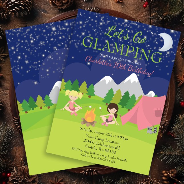 Cute Girl Glamping Födelsedagsfest inbjudan (Cute Girl Glamping Birthday Party Invitation)