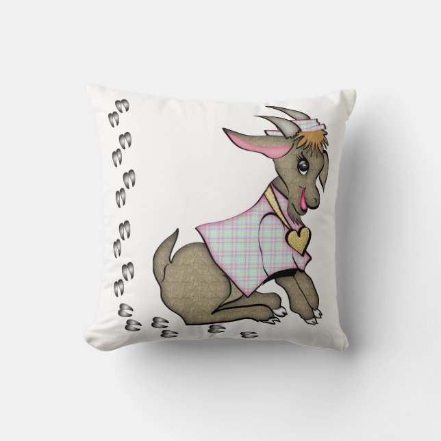 Cute Girl Goat med Jacka och Hat Pillow Kudde (Framsida)