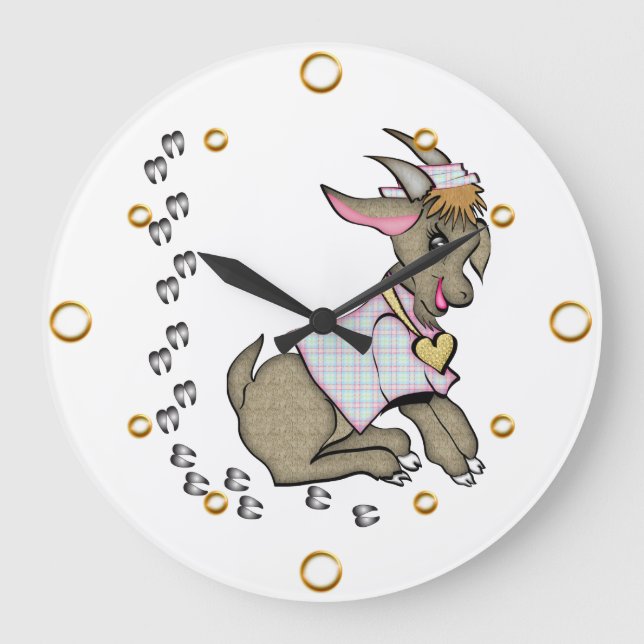 Cute Girl Goat Tecknad Wall Clock Stor Klocka (Framsida)