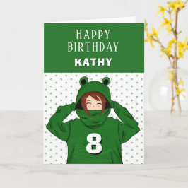 Cute Girl Grönt Frog Hoodie Teckning Birthday Kort