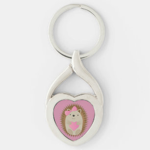 Cute Girl Hedgehog Twisted Heart Silverfärgad Nyckelring