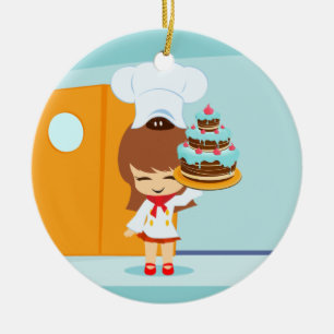 Cute Girl holding Chocolate Birthday Cake Julgransprydnad Keramik