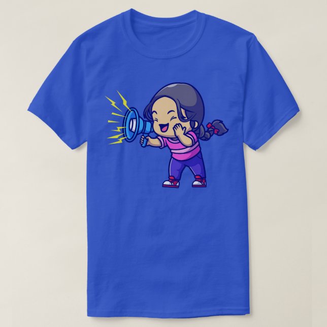 Cute Girl Holding Megaphone Tecknad T Shirt (Design framsida)