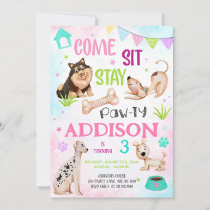 Cute Girl Hund Birthday Pawty Inbjudningar