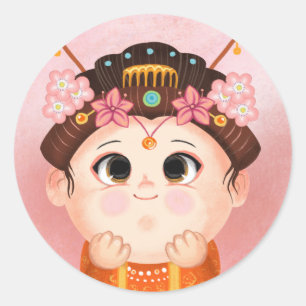 Cute Girl in a China Princess costume Candy Tin Runt Klistermärke