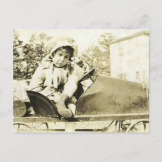 Cute Girl in a pedagar car vycard Vykort