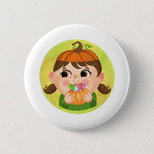 Cute Girl in a Pumpkin Halloween costume Knapp