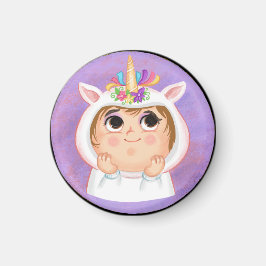 Cute Girl in a Unicorn Halloween costume Candy Ti Magnet