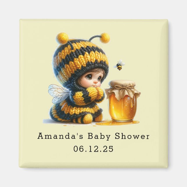 Cute Girl in Bee Costume with Baby Shower Magnet (Framsidan)
