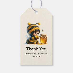 Cute Girl in Bee Costume with Baby Shower Presentetikett