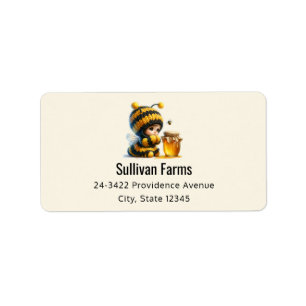 Cute Girl in Bee Costume with honey Adress Adressetikett