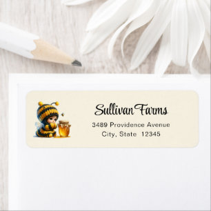 Cute Girl in Bee Costume with honey Adress Returadress Etikett