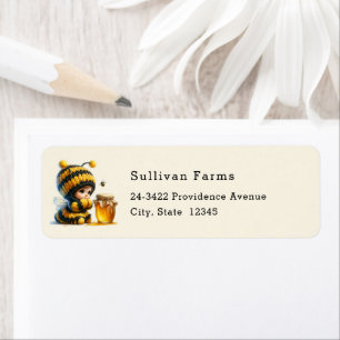Cute Girl in Bee Costume with honey Adress Returadress Etikett
