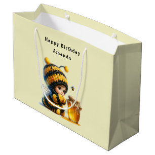 Cute Girl in Bee Costume with honey Birthday