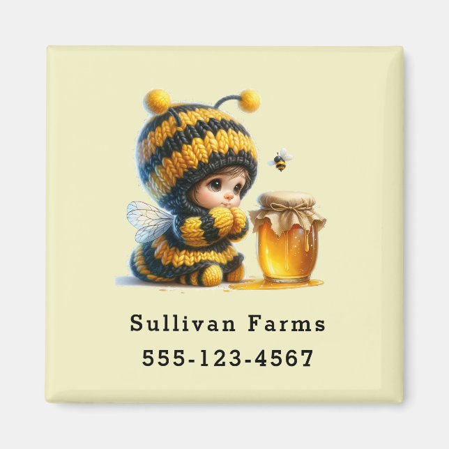 Cute Girl in Bee Costume with honey Business Magnet (Framsidan)