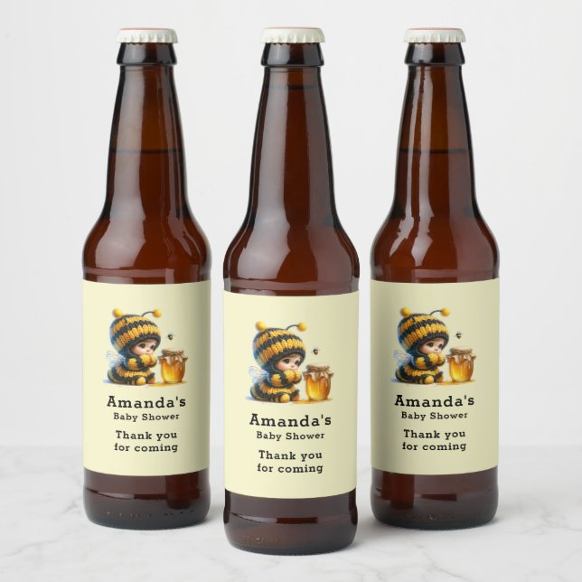 Cute Girl in Bee Costume with honey Party Ölflaska Etikett (Flaskor)