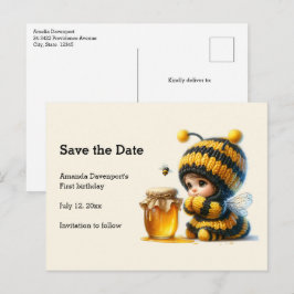 Cute Girl in Bee Costume with honey Save Date Meddelande Vykort