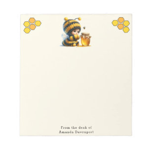 Cute Girl in Bee Costume with Honung Anteckningsblock