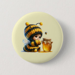 Cute Girl in Bee Costume with Honung Knapp