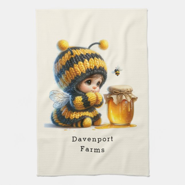 Cute Girl in Bee Costume with Honung Kökshandduk (Vertikal)
